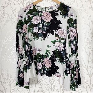 CLUB MONACO Floral Long Bell Sleeve Blouse Small